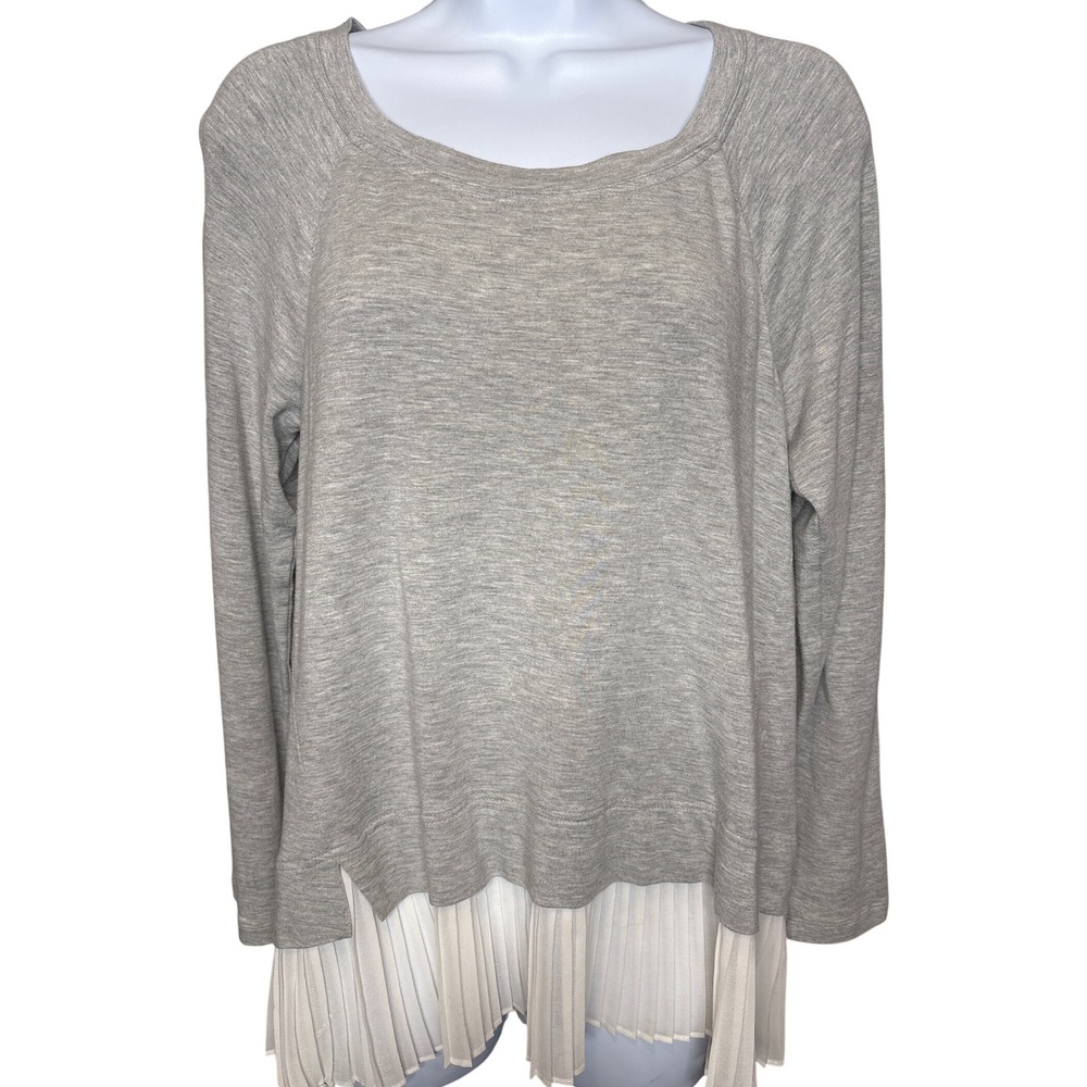 Rebecca Taylor Womens Heather Gray Pleat Hem Long Sleeve Top Sz L Layer PreppyL‎